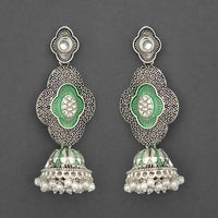 Kriaa Silver Plated Stone And Green Meenakari Matte Dangler Earrings - 1312053E