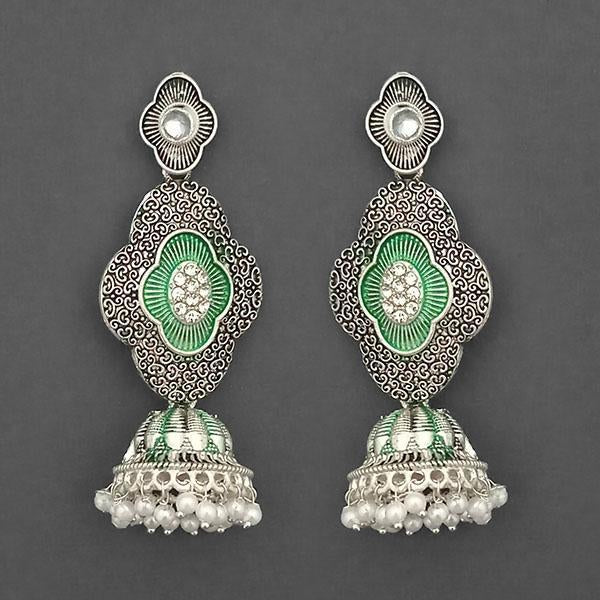 Kriaa Silver Plated Stone And Green Meenakari Matte Dangler Earrings - 1312053E