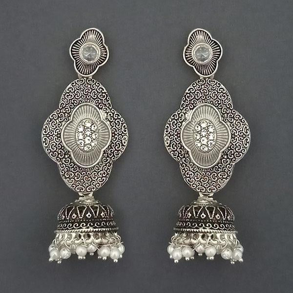 Kriaa Silver Plated Stone And Silver Meenakari Matte Dangler Earrings - 1312053F