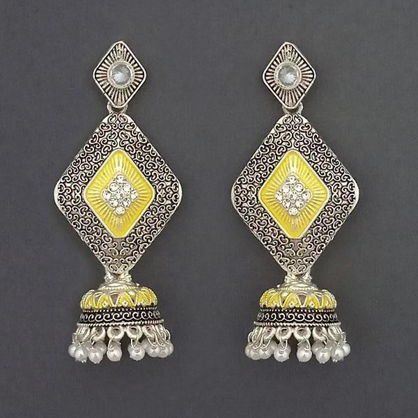 Kriaa Silver Plated Stone And Yellow Meenakari Matte Dangler Earrings - 1312054A