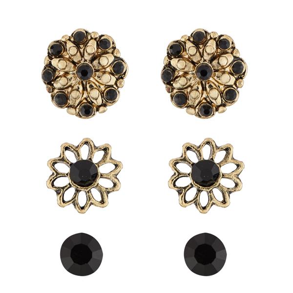 Kriaa Antique Gold Plated Stone Stud Earrings Set - 1312102A