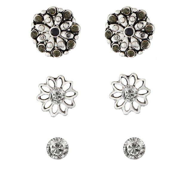 Kriaa Black Rhodium Plated Stone Stud Earrings Set