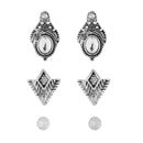 Kriaa White Kundan Rhodium Plated Earrings Set - 1312105A