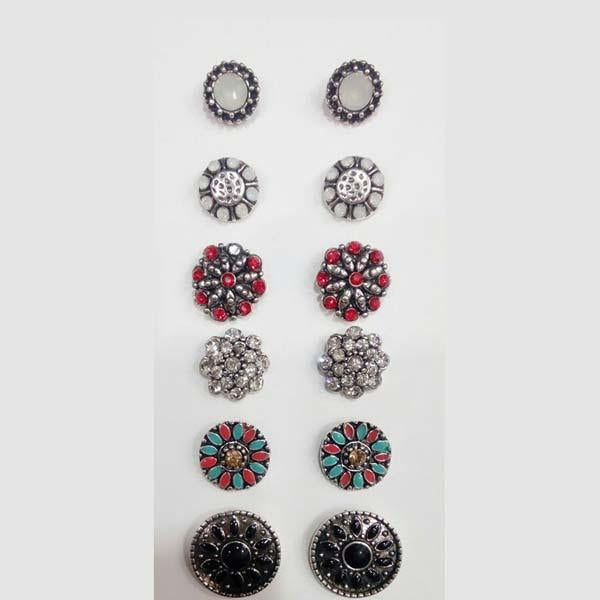 Kriaa Multicolor Stone Rhodium Plated Stud Earring Set - 1312108B