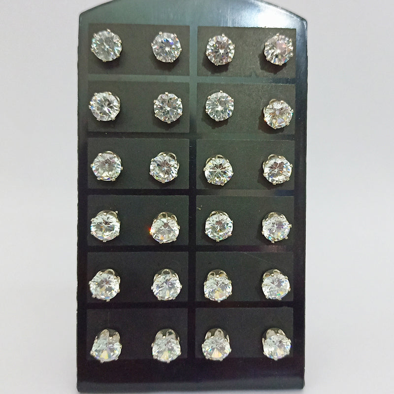 14Fashions Set of 12 CZ Stone Stud Earrings Combo