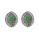 Kriaa Opaque Stone Antique Gold Plated Stud Earrings - 1312201B