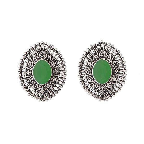 Kriaa Opaque Stone Antique Gold Plated Stud Earrings - 1312201B