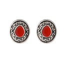 Kriaa Rhodium Plated Maroon Opaque Stone Stud Earrings - 1312202C