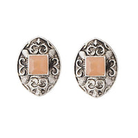 Kriaa Peach Opaque Stone Rhodium Plated Stud Earrings - 1312204F