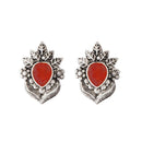 Kriaa Rhodium Plated Maroon Opaque Stud Earrings - 1312205C