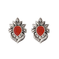 Kriaa Rhodium Plated Maroon Opaque Stud Earrings - 1312205C