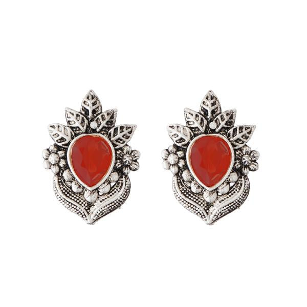 Kriaa Rhodium Plated Maroon Opaque Stud Earrings - 1312205C