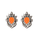 Kriaa Orange Opaque Stone Rhodium Plated Stud Earrings - 1312205D