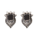 Kriaa Rhodium Plated Black Opaque Stone Stud Earrings - 1312206A