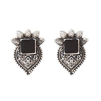 Kriaa Rhodium Plated Black Opaque Stone Stud Earrings - 1312206A