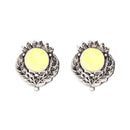 Kriaa Yellow Opaque Stone Rhodium Plated Stud Earrings - 1312208E