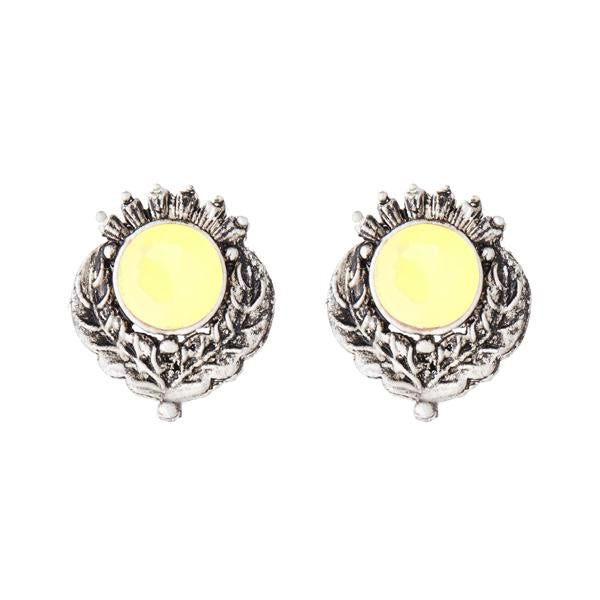 Kriaa Yellow Opaque Stone Rhodium Plated Stud Earrings - 1312208E