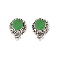 Kriaa Rhodium Plated Green Opaque Stone Stud Earrings - 1312209B