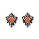 Kriaa Orange Opaque Stone Rhodium Plated Stud Earrings - 1312211D