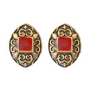 Kriaa Opaque Stone Antique Gold Plated Stud Earrings - 1312213C