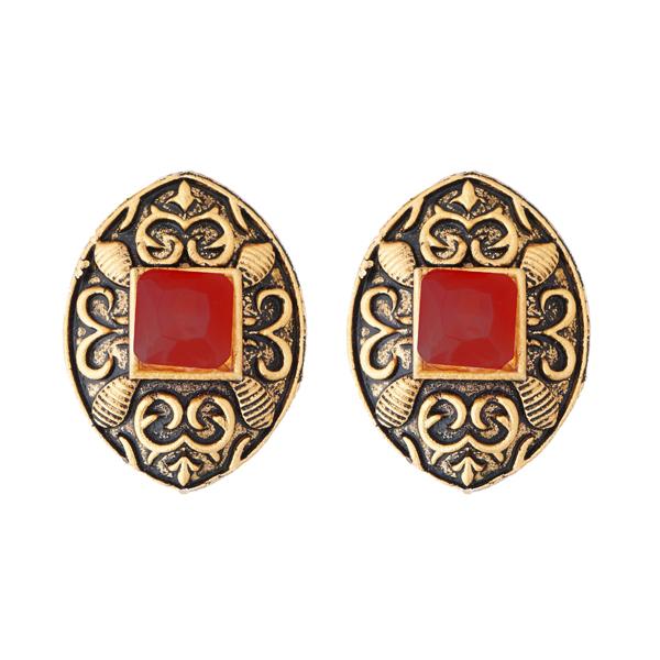 Kriaa Opaque Stone Antique Gold Plated Stud Earrings - 1312213C