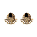 Kriaa Antique Gold Plated Black Opaque Stone Stud Earrings - 1312214A