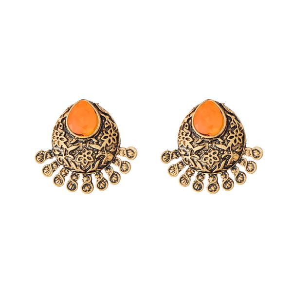 Kriaa Antique Gold Plated Yellow Opaque Stone Stud Earrings - 1312214F