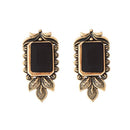 Kriaa Antique Gold Plated Black Opaque Stone Stud Earrings - 1312216A