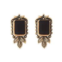 Kriaa Antique Gold Plated Black Opaque Stone Stud Earrings - 1312216A