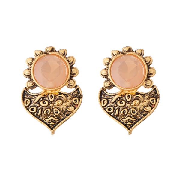 Kriaa Antique Gold Plated Peach Opaque Stone Stud Earrings - 1312217D
