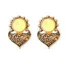 Kriaa Yellow Opaque Stone Antique Gold Plated Stud Earrings - 1312217E