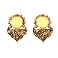 Kriaa Yellow Opaque Stone Antique Gold Plated Stud Earrings - 1312217E