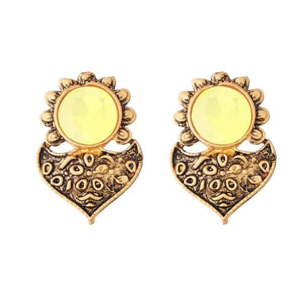 Kriaa Yellow Opaque Stone Antique Gold Plated Stud Earrings - 1312217E