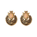 Kriaa Peach Opaque Stone Antique Gold Plated Stud Earrings - 1312219D