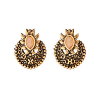 Kriaa Peach Opaque Stone Antique Gold Plated Stud Earrings - 1312219D