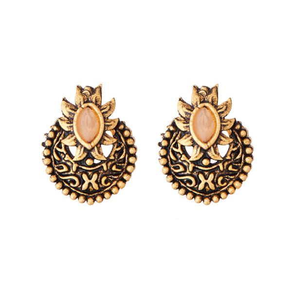 Kriaa Peach Opaque Stone Antique Gold Plated Stud Earrings - 1312219D