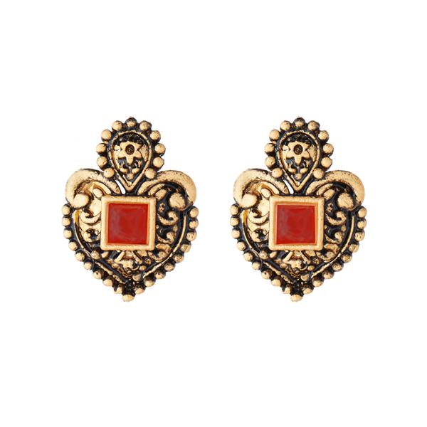 Kriaa Antique Gold Plated Opaque Stone Stud Earrings - 1312221C