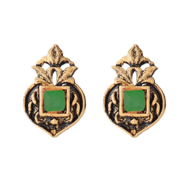 Kriaa Opaque Stone Antique Gold Plated Stud Earrings - 1312224B
