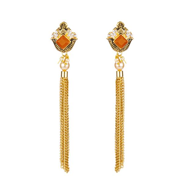 Kriaa Orange Austrian Stone Gold Plated Dangler Earrings - 1312230E