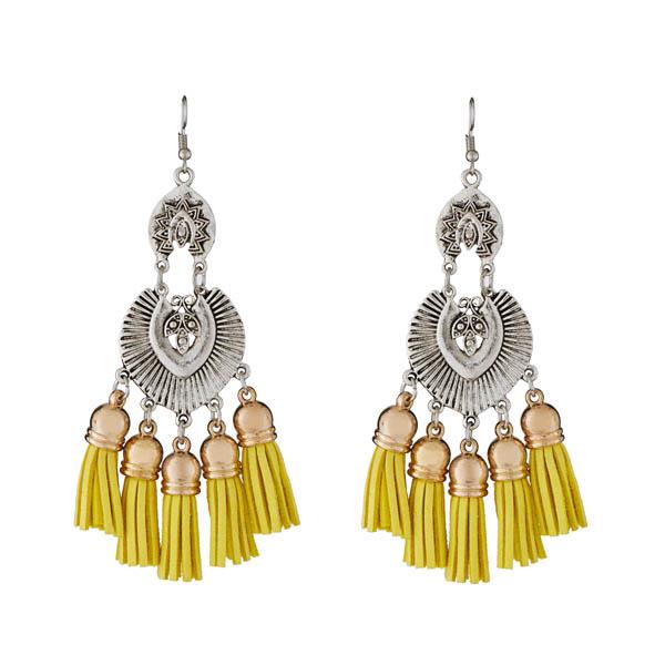 Tip Top Fashions Yellow Thread Rhodium Plated Earrings - 1312302E