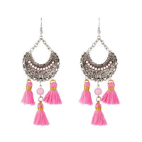 Jeweljunk Rhodium Plated Pink Beads Thread Earrings - 1312306B