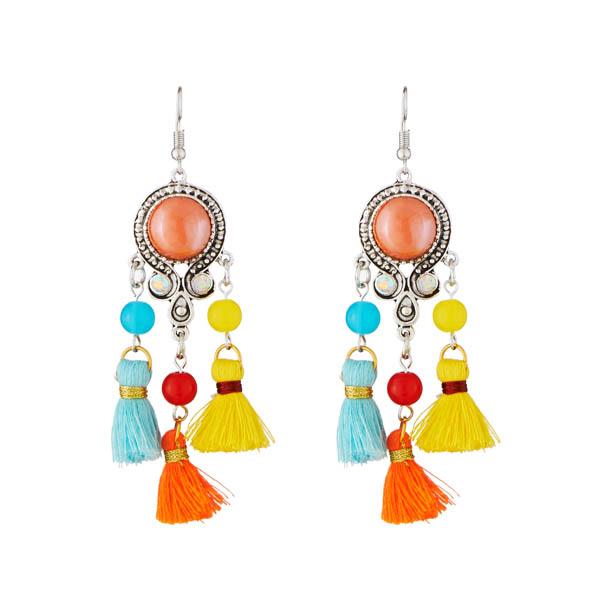 Jeweljunk Rhodium Plated Multicolour Thread Earrings - 1312307B