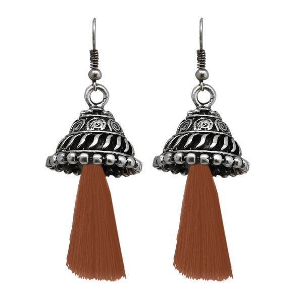 Tip Top Fashions Brown Thread Rhodium Plated Earrings - 1312312F