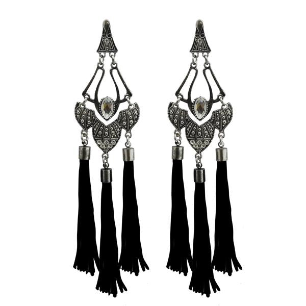 Jeweljunk Antique Gold Plated White Thread Earrings - 1312309A