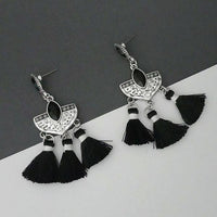 Jeweljunk Black Austrian Stone Thread Earrings  - 1312321E