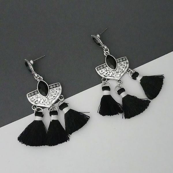 Jeweljunk Black Austrian Stone Thread Earrings  - 1312321E
