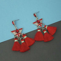 Jeweljunk Red Austrian Stone Thread Earrings - 1312322B