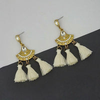 Jeweljunk White Austrian Stone Thread Earrings - 1312324F