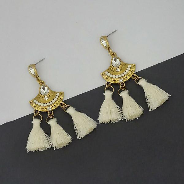 Jeweljunk White Austrian Stone Thread Earrings - 1312324F