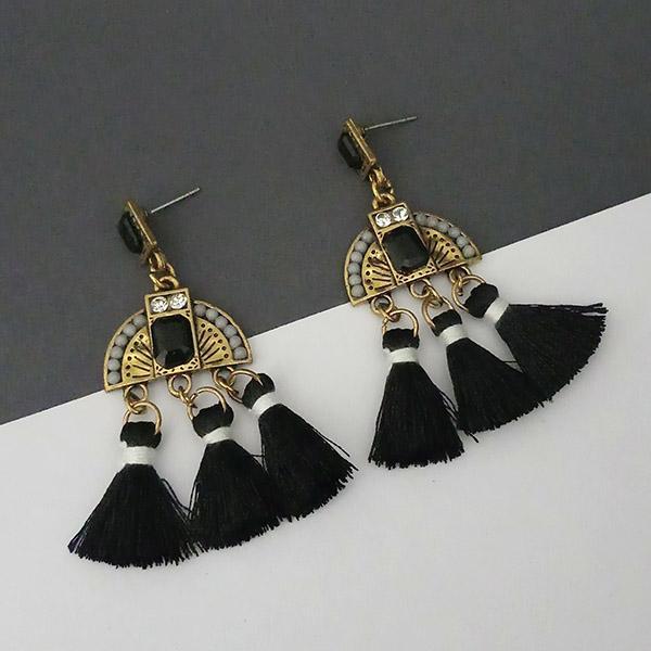 Jeweljunk Black Austrian Stone Thread Earrings  - 1312327E